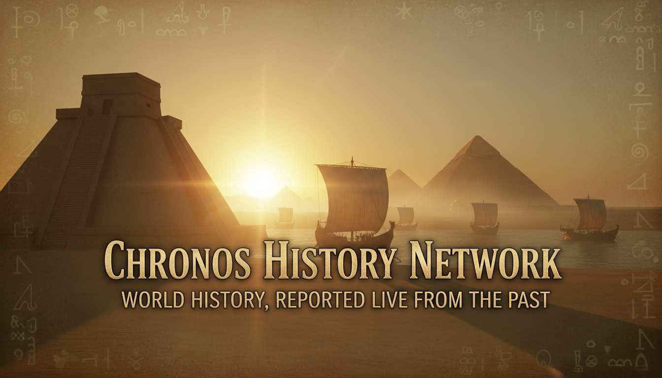 Chronos History Network banner with landscapes of ancient civilizations