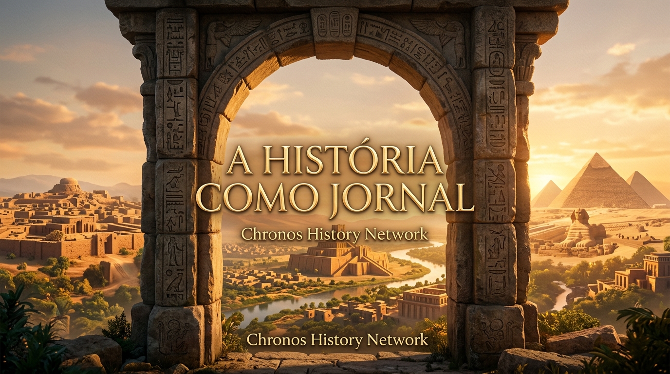 Banner da Chronos História Network com paisagens de civilizações antigas